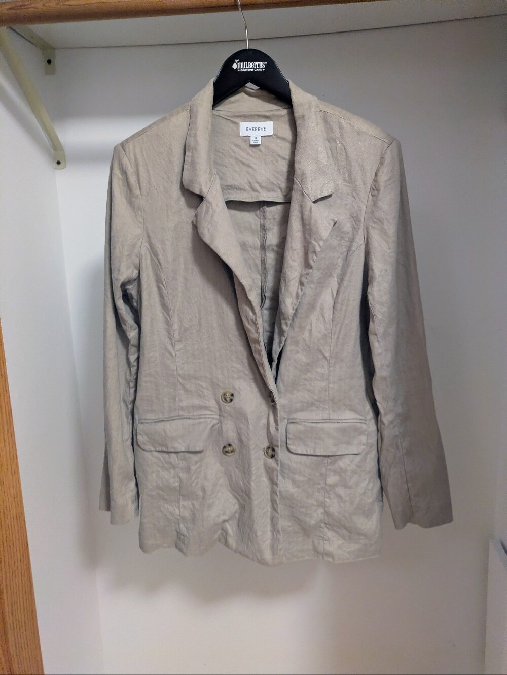 Evereve Alexa Linen Blend Double Breasted Blazer Beige size Medium